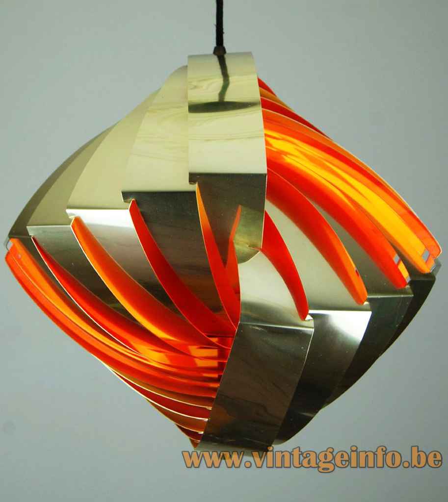 Lyfa Konkylie pendant lamp folded oval metal spiral slats lampshade 1964 design: Louis Weisdorf Denmark