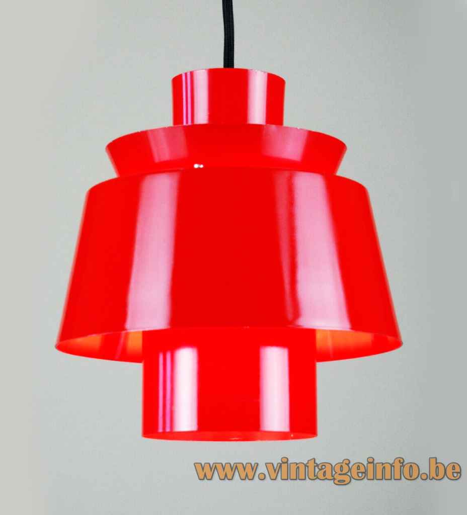 Nordisk Solar Tivoli pendant lamp round & conical red metal lampshade 1957 design: Jørn Utzon Denmark 1960s 1970s