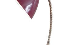 1950s Aluminor desk lamp round metal base chrome gooseneck maroon aluminium lampshades 1960s France E27 socket
