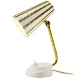 1950s conical bedside table lamp round metal base brass rod perforated lampshade ERPEES Pfäffle Leuchten Germany