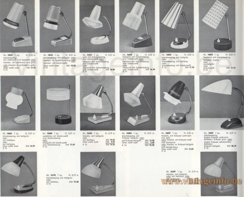 1950s Conical bedside table lamp 1964 wholesale catalogue picture + many other small lamps made in Germany 1960s 