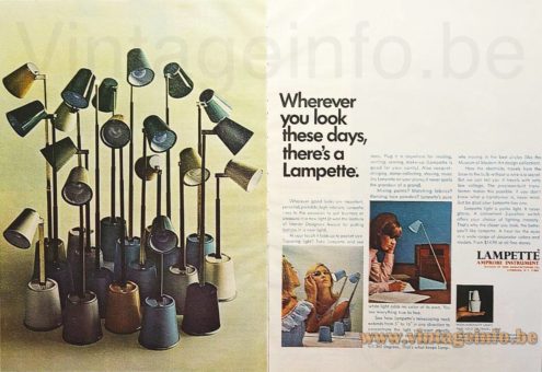1960s Lampette Telescopic Table Lamp – 1960s Amprobe Instrument USA Advertisement 1960s Lampette telescopic table lamp 1960s Amprobe Instrument USA advertisement showing many lamps