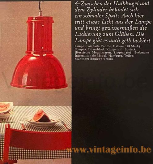 1970s Lamsar Pendant Lamp - Design Roberto Menghi, Candle Italy, Publicity Image