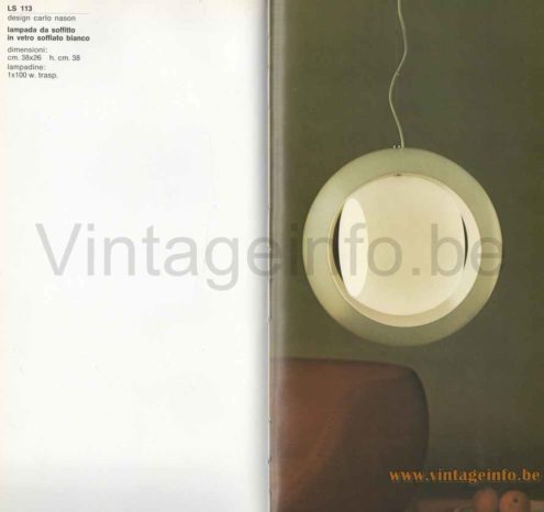 AV Mazzega Eclipse Pendant Lamp Model LS113 - 1970s Catalogue Picture