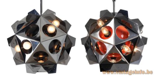 Acona Biconbi chandelier Jolina Lighting version chrome version orange or white inside Paul De Haan design 1990s Netherlands