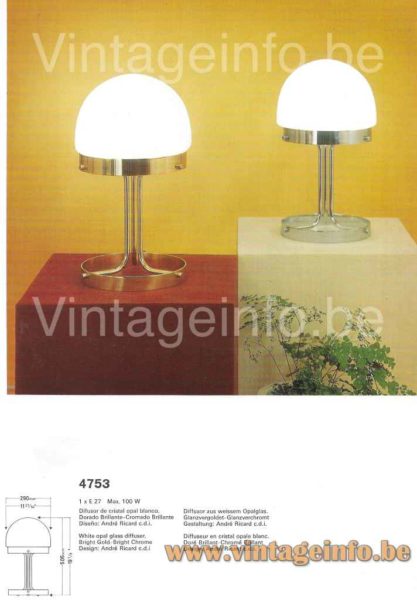 André Ricard Metalarte table lamp model 4753 1973 catalogue picture
