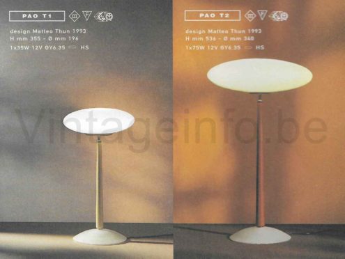 Arteluce Pao T2 Table Lamp + Pao T1 Table Lamp - 1990s Catalogue Picture