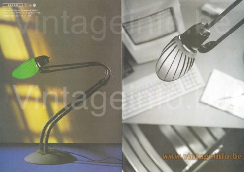 Arteluce Tango desk lamp 1997 catalogue picture 1989 design: Stephan Copeland black round base & flexible lampshade several colours