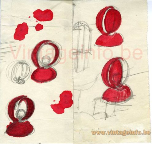 Artemide Eclisse table lamp 1960s drawing, sketch by Vico Magistretti 
