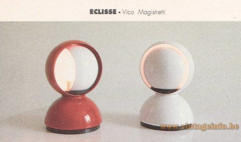 Artemide Eclisse table lamp 1992 catalogue picture version changed ever since 1965 design: Vico Magistretti red & white version