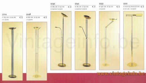 Boulanger brass floor lamp 1980s catalogue picture models: 5224 5248 5245 5241 5233 5221