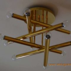 Boulanger chrome tubes ceiling lamp round metal ceiling plate 6 criss-cross tubes brass version 