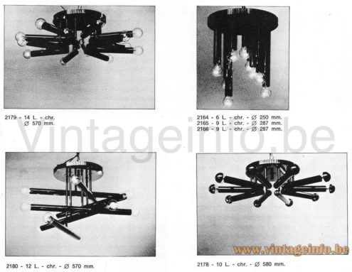 Boulanger Chrome Tubes Flush Mount 1970s Catalogue Picture Models: 2179, 2164, 2165, 2166, 2180, 2178