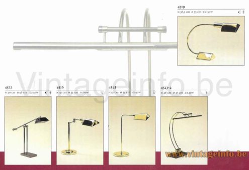 Boulanger presidential desk lamp 1980s catalogue picture models 4523-2, 4519, 4343, 4516, 4522