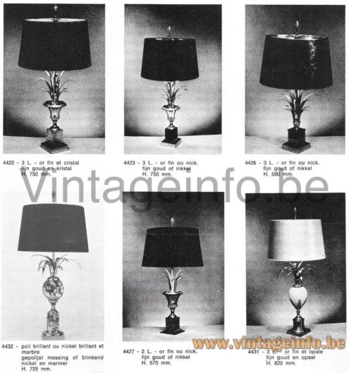 Boulanger Turquoise Ostrich Egg Table Lamps 1970s Catalogue Picture Models: 4422, 4423, 4426, 4432, 4427, 4431