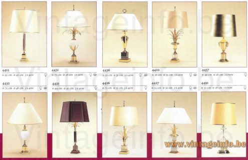 Boulanger Turquoise Ostrich Egg Table Lamps 1980s Catalogue Picture Models: 4415, 4431, 4436, 4422, 4437, 4432, 4421, 4426, 4427, 4491