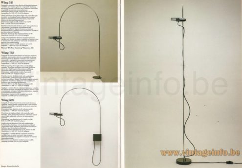 Bruno Gecchelin Wing Desk Lamp – 1978 Catalogue Picture – Wing 511, Wing 762 & Wing 628 Bruno Gecchelin Wing desk lamp 1978 catalogue picture Wing 511 clamp lamp, Wing 762 wall lamp & Wing 628 floor lamp all in black