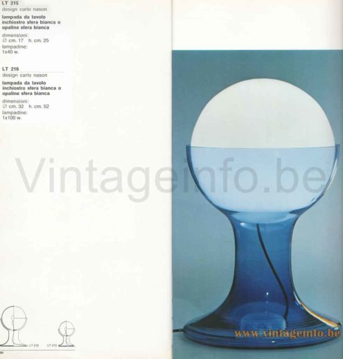 Carlo Nason AV Mazzega LT216 table lamp 1970s catalogue picture + LT215