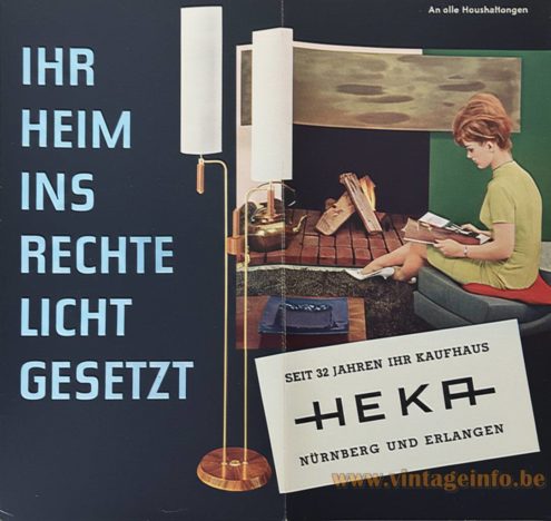 Celluloïd globe tripod table lamp 1960s HEKA catalogue picture cover photo ihr heim ins rechte licht gesetzt 