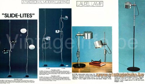 Conelight double floor lamp 1974 Laurel Lamp Company USA catalogue picture other models and table lamps, wire lamps design: Ronald Homes & Edmund Harry Cooke-Yarborough