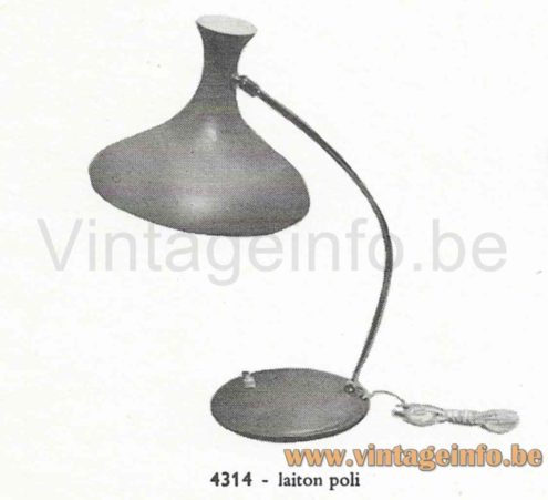 Copper diabolo desk lamp 1960s catalogue picture. Boulanger Belgium