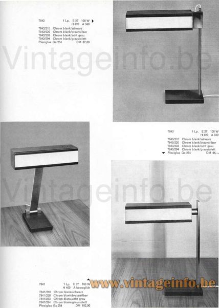 Cosack desk lamp 7852 1962-1964 Cosack catalogue picture models: 7841 7842 7843