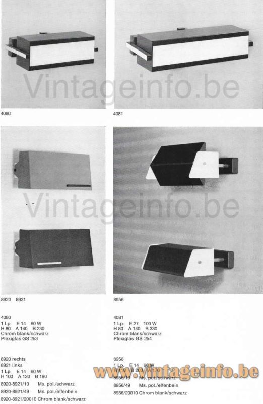 Cosack desk lamp 7852 1968-1969 Cosack catalogue picture wall lamp models: 4080 4081 others: 8920 8921 8956