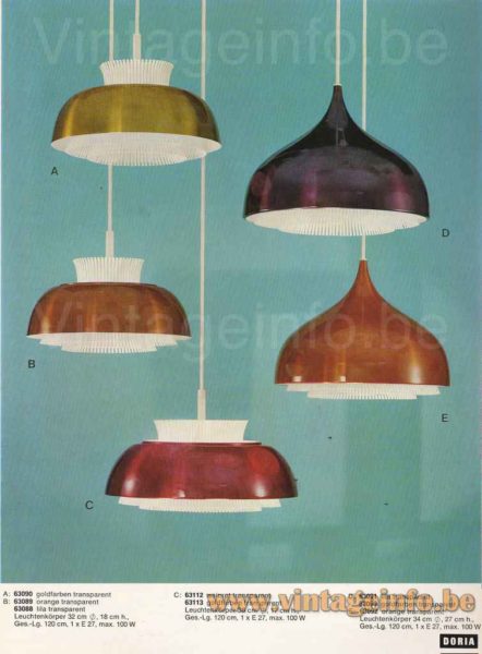 DORIA mushroom table lamp 1970s catalogue picture pendant lamp models design: Klaus Slama