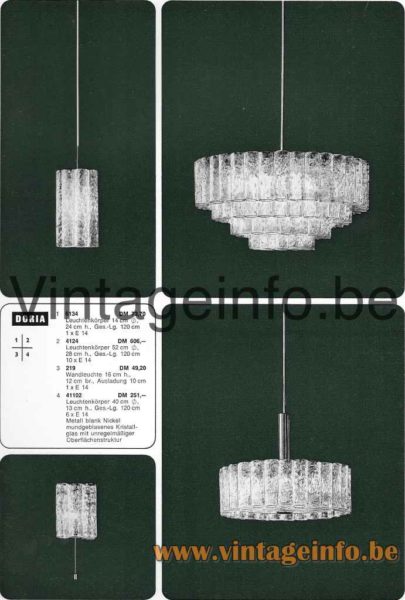 DORIA round glass tubes chandelier 1966-1967 catalogue picture models: 6134 4124 219 41102