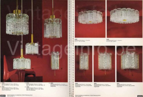 DORIA round ice glass chandelier models 43048 43047 63131 43049 53035 53036 & wall lamps 23042 23053 23033 23031 hand blown crystal glass 1971 1972 catalogue picture