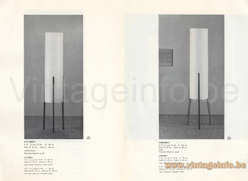 Dame & Co Rocket Floor Lamp – 1967 Catalogue Picture Dame & Co rocket floor lamp 1967 catalogue picture models: 3171/628/3 and 3166/628/3 tripod base tubular fibreglass lampshade