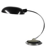 Fase B-63 desk lamp round black metal base curved chrome rod mushroom lampshade 1960s 1970s Spain