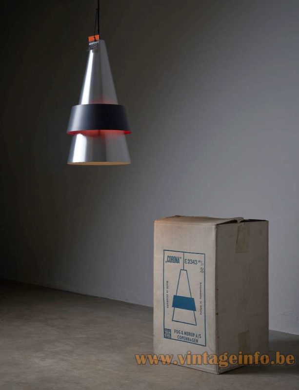 Fog & Mørup Corona pendant lamp 1960s design: Jo Hammerborg Denmark + original period shipping box