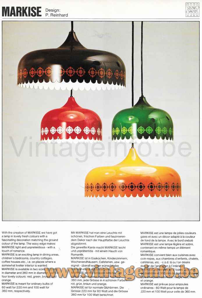 Fog & Mørup Markise Pendant Lamp - 1960s Catalogue Picture, Design: P. Reinhard, Denmark