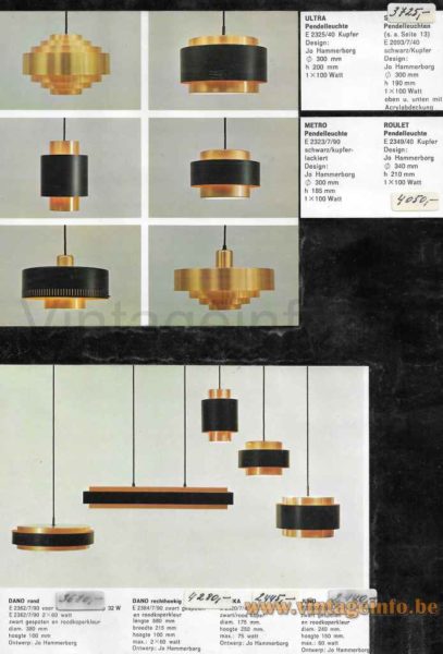 Fog & Mørup Saturn pendant lamp 1950s design: Jo Hammerborg Denmark 1960s catalogue picture 
