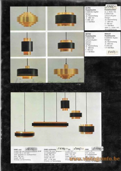 Fog & Mørup Ultra pendant lamp 1960s catalogue picture design: Jo Hammerborg