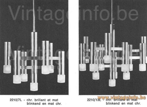 Gaetano Sciolari brass chandelier 1970s catalogue picture models: 2210/7L & 2210/13L Boulange