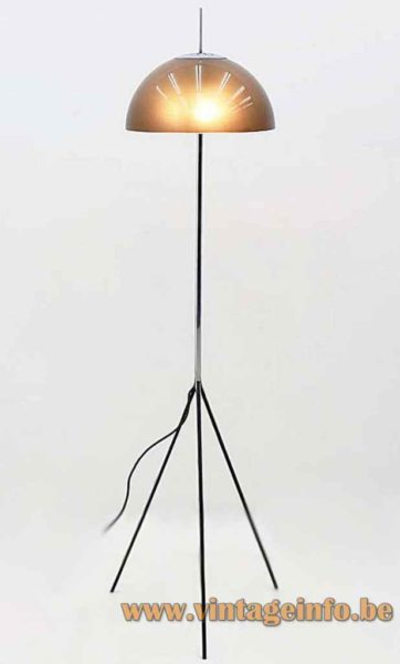 Gino Sarfatti Arteluce floor lamp model 1079 tripod base acrylic lampshade 1950s 1960s Italy
