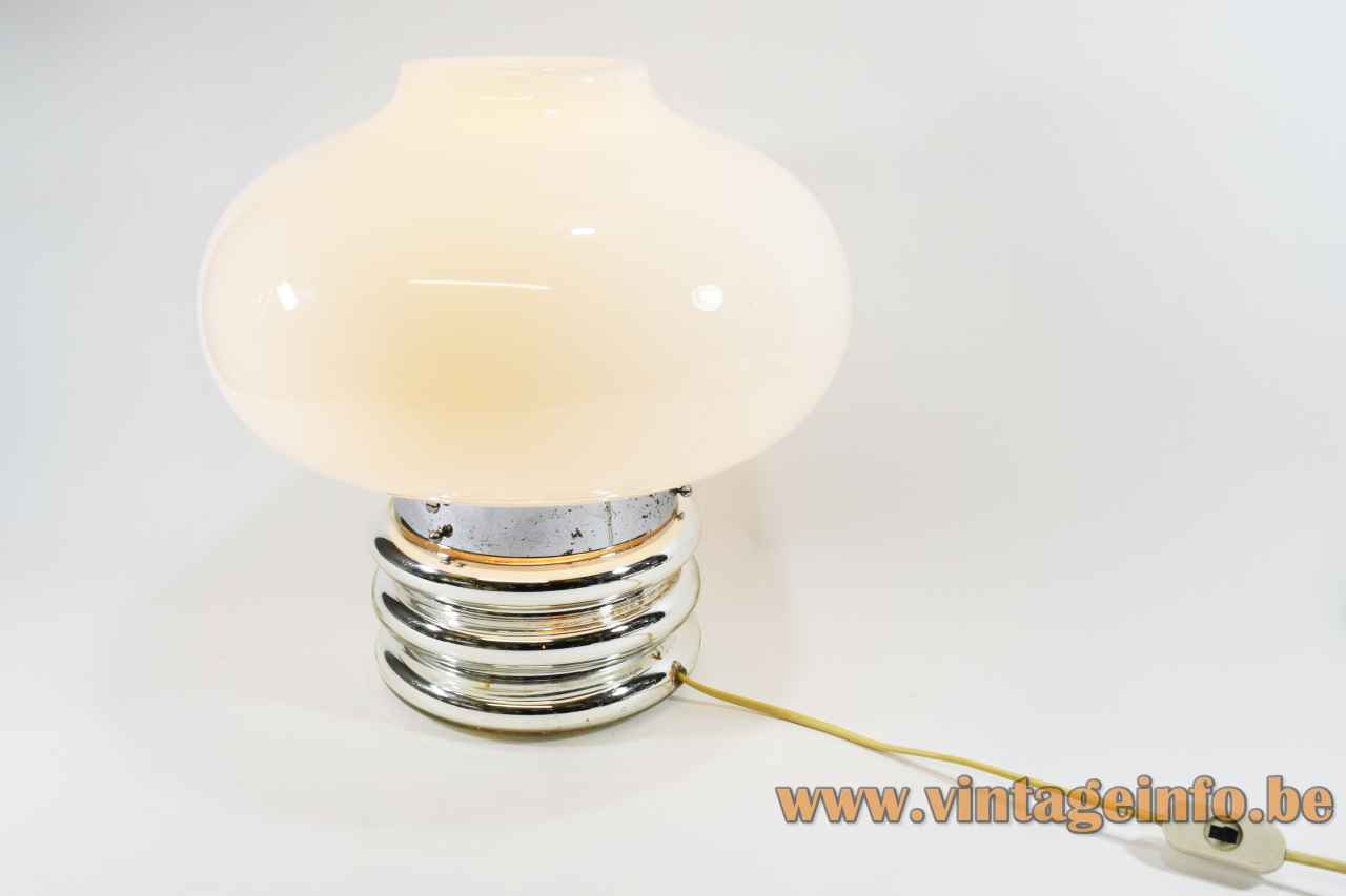 Glashütte Limburg table lamp 6051 round chrome ring base mushroom lampshade 1970s design: Herbert Proft Germany