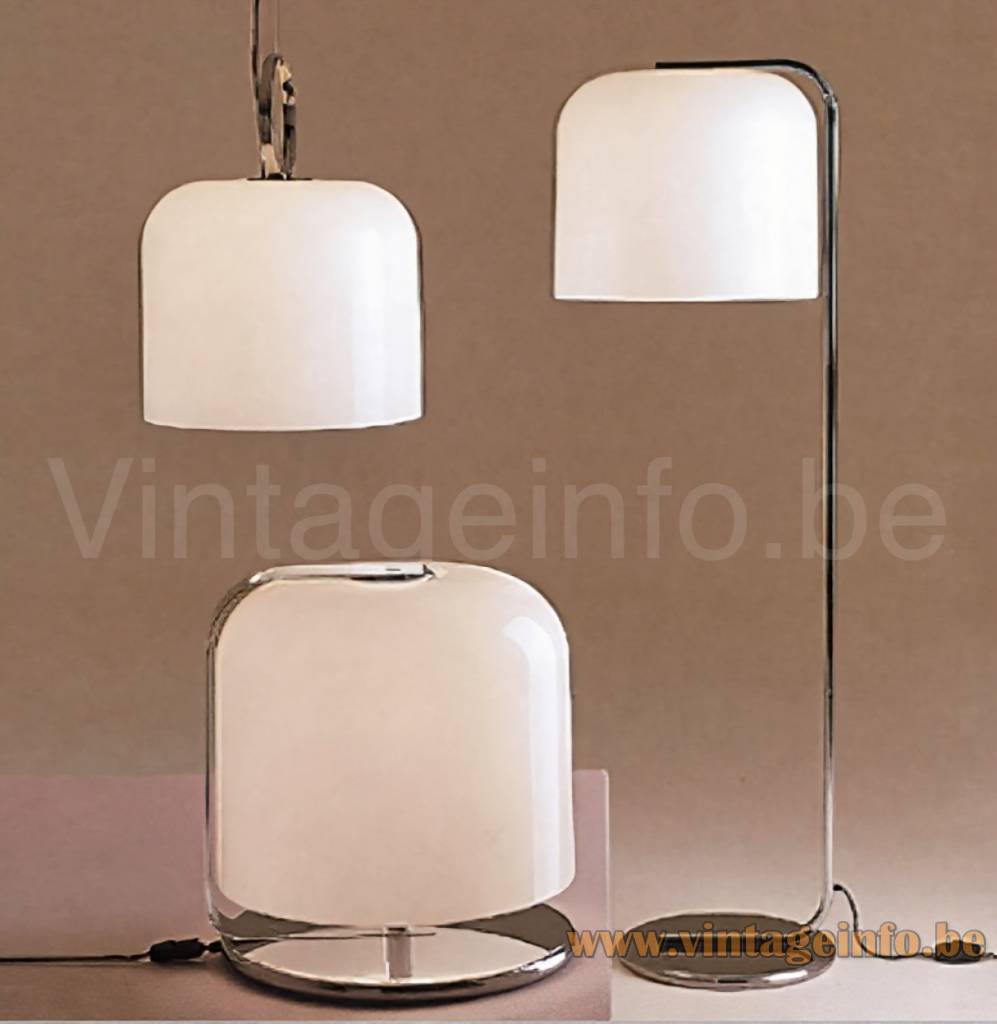 Harvey Guzzini Alvise Pendant Lamp – 1970 Catalogue Picture + Table & Floor Lamp – Design: Luigi Massoni Harvey Guzzini Alvise pendant lamp 1970 catalogue picture + table & floor lamp 1966 design: Luigi Massoni white versions