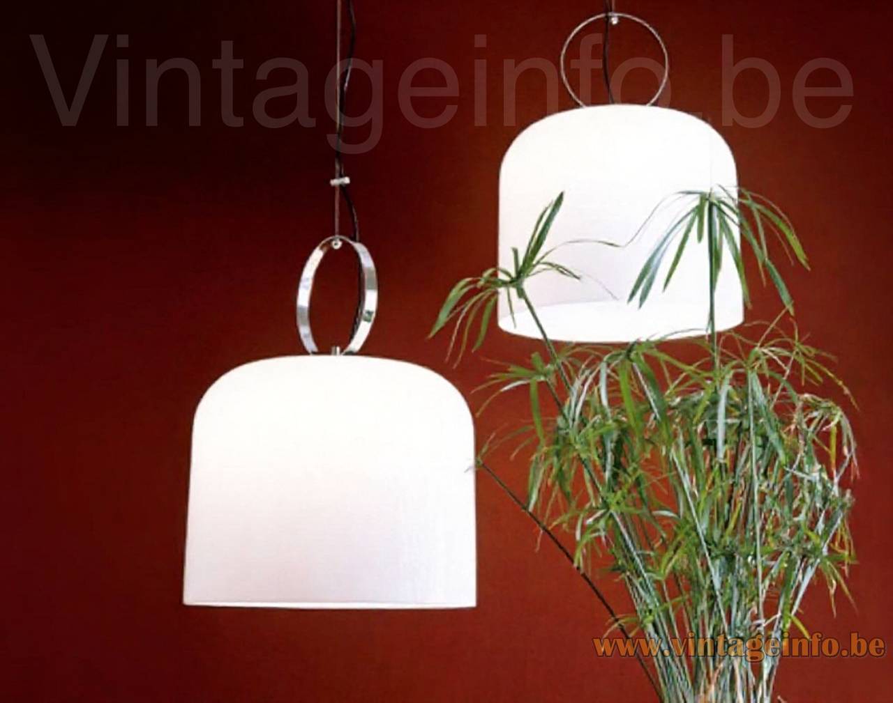 Harvey Guzzini Alvise Pendant Lamp – 1968 Catalogue Picture – Pair Pendant Lamps – Design: Luigi Massoni Harvey Guzzini Alvise pendant lamp 1970 catalogue picture white pair 1966 design: Luigi Massoni