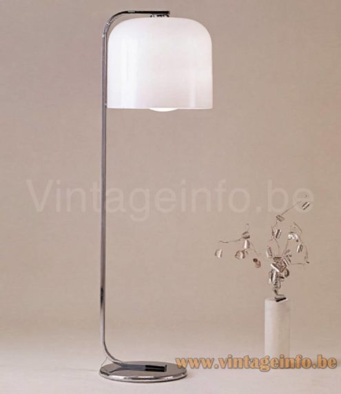 Harvey Guzzini Alvise Pendant Lamp – 1970 Catalogue Picture – Floor Lamp – Design: Luigi Massoni Harvey Guzzini Alvise pendant lamp 1970 catalogue picture chrome & white floor lamp 1966 design: Luigi Massoni