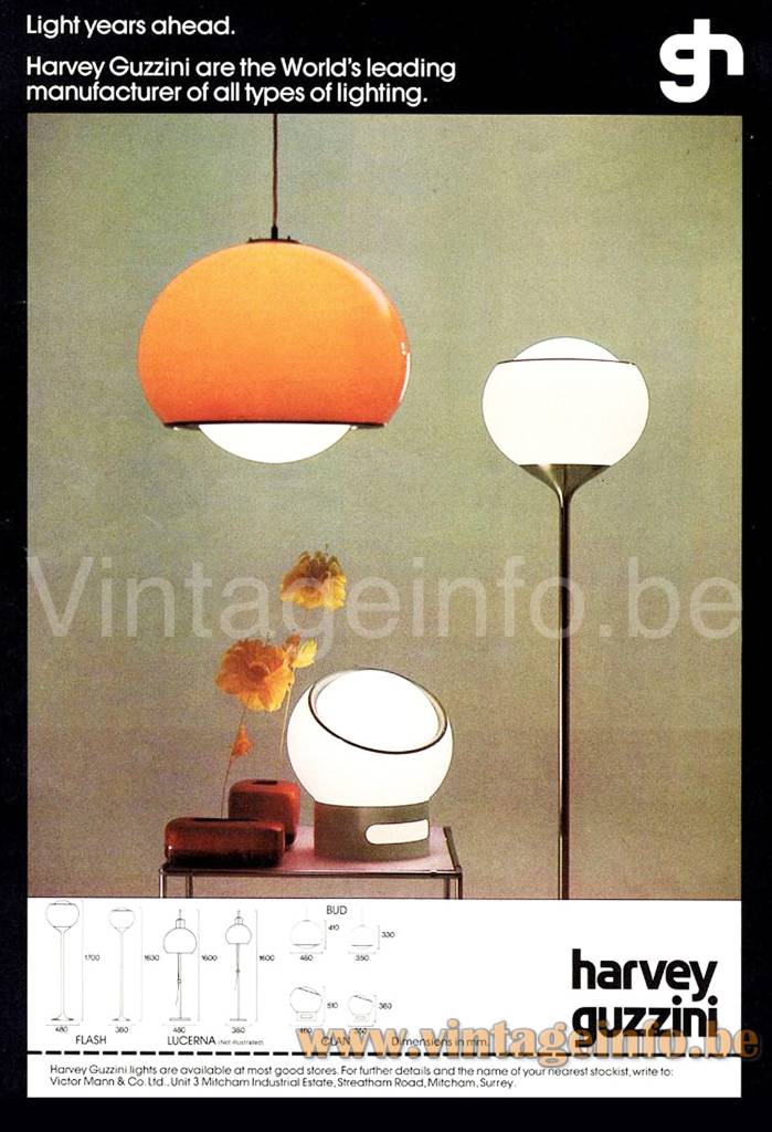 Harvey Guzzini Bud Pendant Lamp – 1970s Catalogue Picture + Flash & Clan Floor Lamps Harvey Guzzini Bud Pendant Lamp 1970s Catalogue Picture + Flash & Clan Floor Lamps