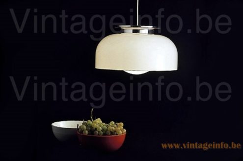 Harvey Guzzini Clear pendant lamp 1968 catalogue picture acrylic & chrome lampshade design: Luigi Massoni 1960s 1970s