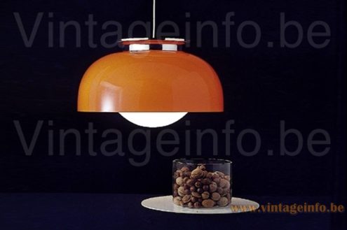 Harvey Guzzini Clear pendant lamp 1968 Nube catalogue picture orange & white acrylic & chrome lampshade design: Luigi Massoni 1960s 1970s