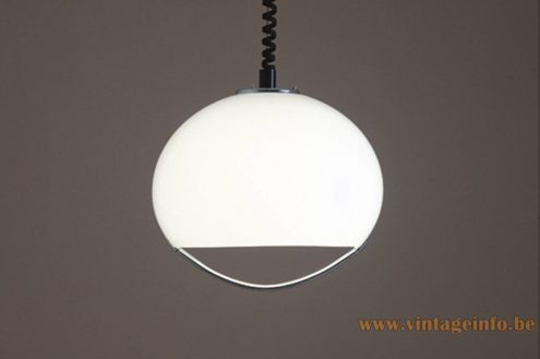 Harvey Guzzini pendant lamp Jolly 1970s catalogue picture 1968 design: Luigi Massoni white acrylic lampshade chrome handle