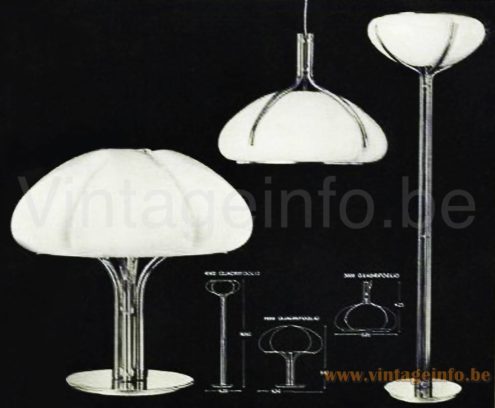 Harvey Guzzini Quadrifoglio table lamp 1970s iGuzzini catalogue picture + models: pendant lamp & floor lamp 1960s