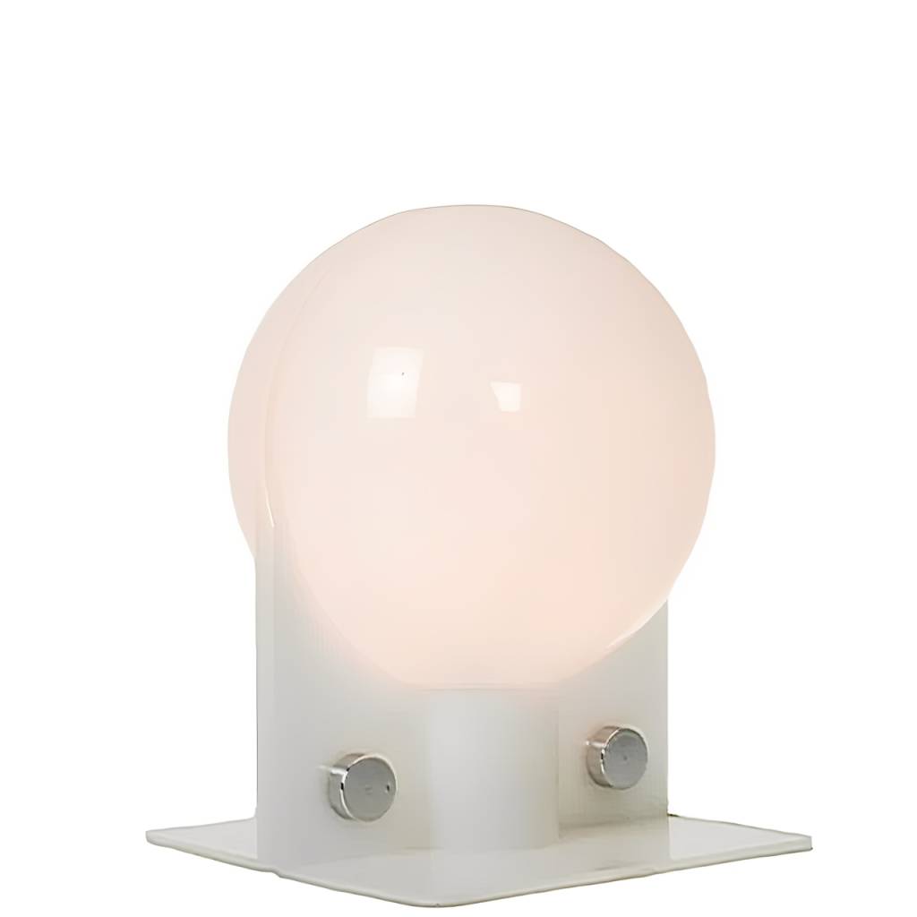 Harvey Guzzini Sirio table lamp square acrylic base globe lampshade 2 screws chrome ornamental srews 1970 design: E. Lampa & S. Brazzoli Italy