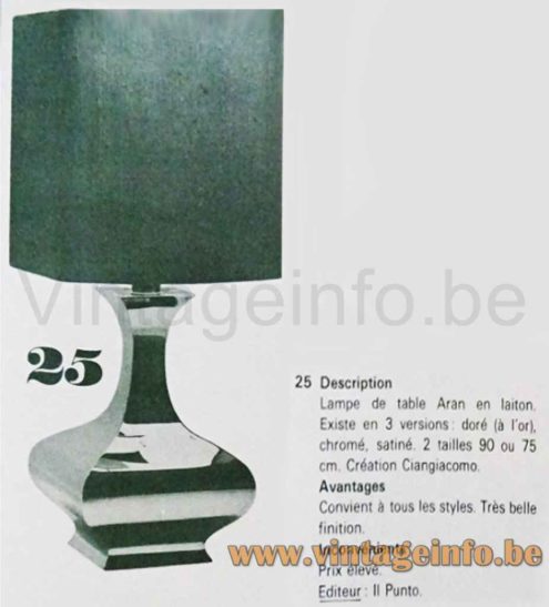 IL Punto Aran Table Lamp - 1970s Design: Ciangiacomo, Italy. No Maria Pergay - 1970s Catalogue Picture