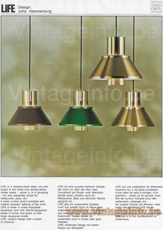 Jo Hammerborg Life pendant lamp 1970s catalogue picture available in several colours